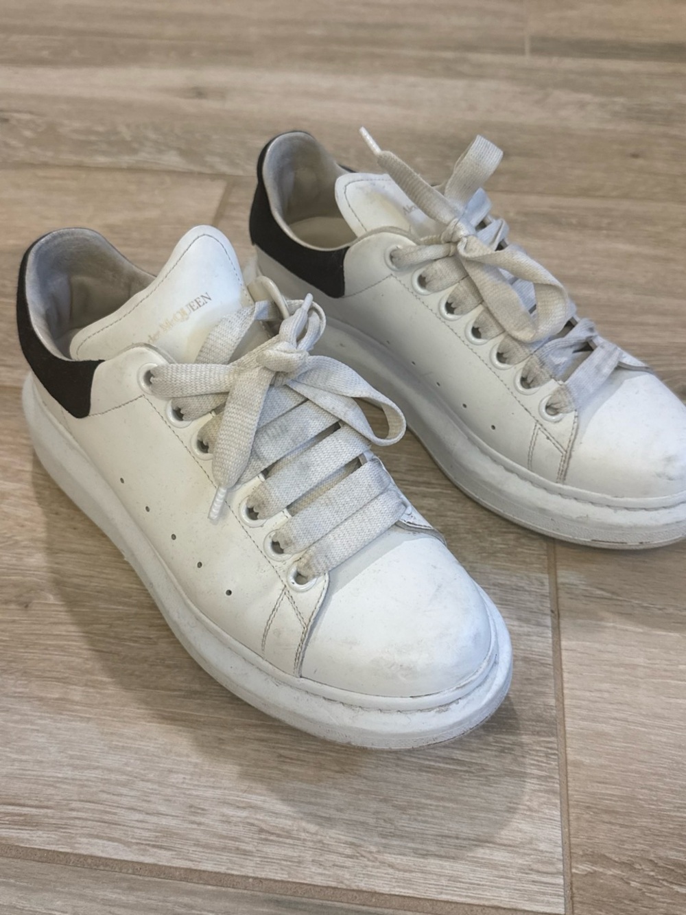 Alexander McQueen White Leather Sneakers with Black Heel Tab